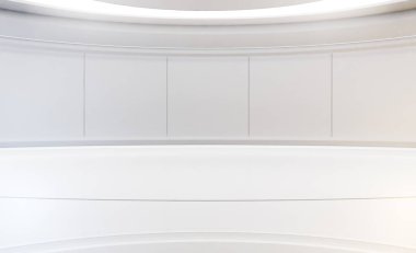 Gelecekçi boş beyaz sahne. Modern Gelecek geçmişi. Hi tech bilim kurgu iç mekan kavramı. 3d oluşturma