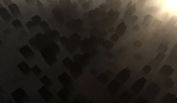 Silhouet Stadsgezicht Achtergrond Met Zonneschijn Zwarte Gebouwen Met Rook Illustratie — Stockfoto