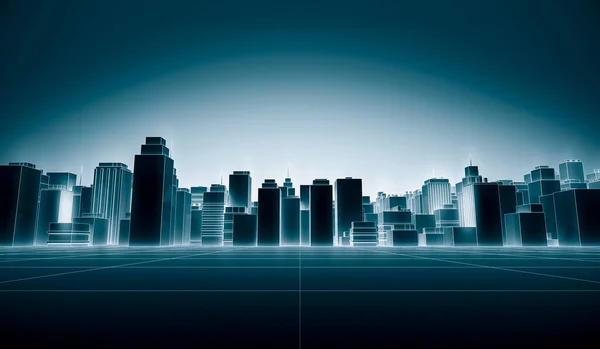 Absztrakt Futurisztikus Városi Táj Neon Világító Világos Fehér Szín Kék — Stock Fotó