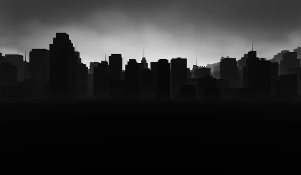 Silhouette Cityscape Background Black Buildings Smoke Dramatic Concept Rendering Illustration — Stock Photo, Image