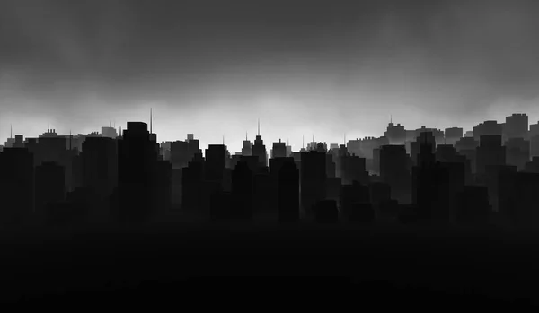 轮廓城市景观背景 黑烟弥漫的建筑戏剧化的概念3D渲染说明 — 图库照片