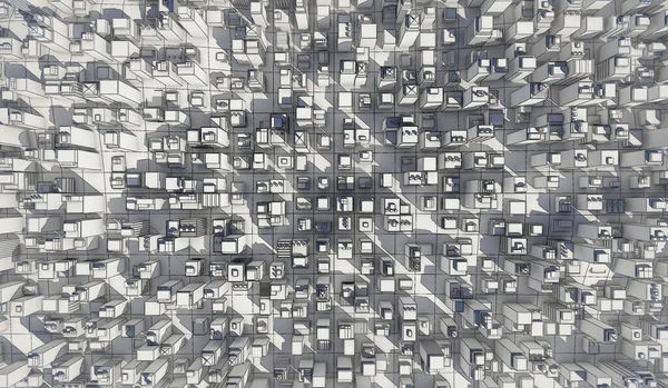 Λευκό Τοπίο Φόντο Wireframe Γραμμή Πολλά Κτίρια Εικόνα Τρισδιάστατης Αποτύπωσης — Φωτογραφία Αρχείου