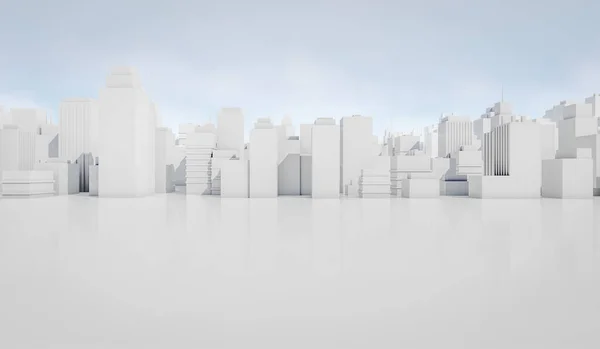 Vit Stadsbild Med Blå Himmel Bakgrund Många Byggnader Rendering Illustration — Stockfoto