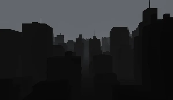 Dark Cityscape Background Black Buildings Smoke Rendering Illustration — Stock Photo, Image