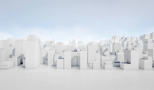 Vit Stadsbild Med Blå Himmel Bakgrund Många Byggnader Rendering Illustration — Stockfoto