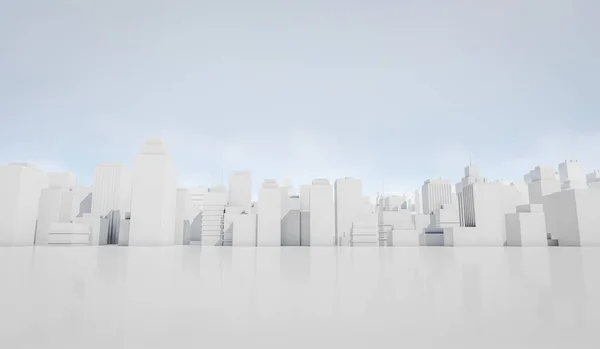 Bílá Městská Krajina Modrou Oblohou Pozadí Mnoho Budov Vykreslování — Stock fotografie