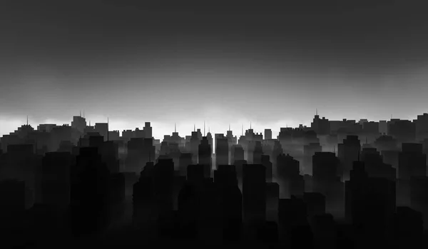 Silhouette Stadtbild Hintergrund Schwarze Gebäude Mit Rauch Dramatisches Konzept Rendering — Stockfoto