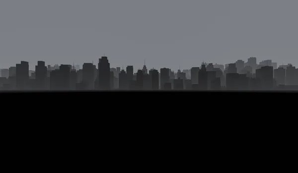 Dark Cityscape background. Black buildings with smoke. 3D Rendering Illustration.