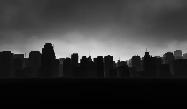 轮廓城市景观背景 黑烟弥漫的建筑戏剧化的概念3D渲染说明 — 图库照片