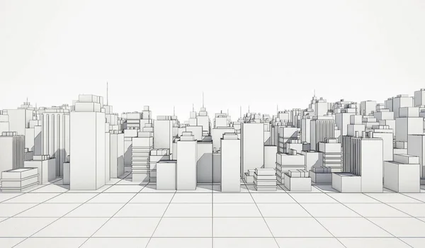 White Cityscape Wireframe Line Background Many Buildings Rendering Illustration — Stock Photo, Image