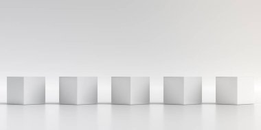 Küpün zarif beyaz arkaplanı. Soyut düşük polimer ve pürüzsüz gölge. 3B Hazırlama.