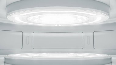 Gelecekçi boş sahne. Modern Gelecek Teknolojisi Bilim-Kurgu iç konsepti. 3d Hazırlama