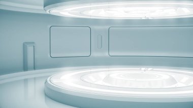Gelecekçi boş sahne. Modern Gelecek Teknolojisi Bilim-Kurgu iç konsepti. 3d Hazırlama