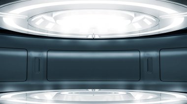 Gelecekçi boş sahne. Modern Gelecek Teknolojisi Bilim-Kurgu iç konsepti. 3d Hazırlama