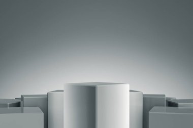 Zarif Küp Boş ürün standı. Tasarım platformu. Göstermek için kaldırım taşı. Gelecekçi kavram geçmişi. 3B görüntüleme