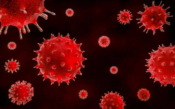 顕微鏡下での細胞ウイルス感染マクロ 概要慢性疾患の背景にあるウイルス感染症 3Dイラスト — ストック写真
