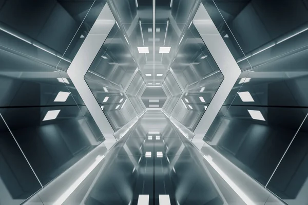 Abstract Hexagon Spaceship Corridor Futuristic Tunnel Light Future Interior Background — Stock Photo, Image