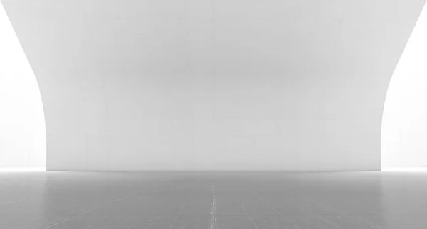 Пустое Абстрактное Белое Пространство Кривой Стеной Современный Лакированный Салон Полом — стоковое фото