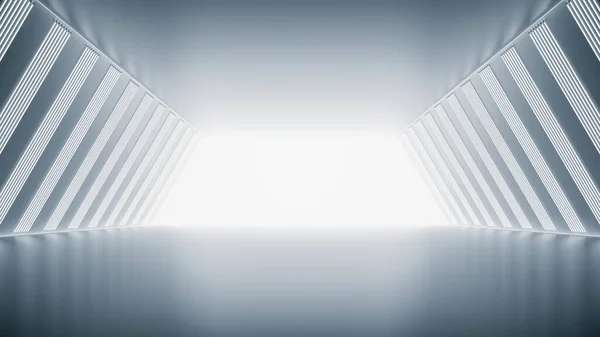 Işıklı, iç manzaralı geleceksel bir tünel. Gelecek geçmişi, iş hayatı, bilim kurgu ya da bilim konsepti. 3d illüstrasyon