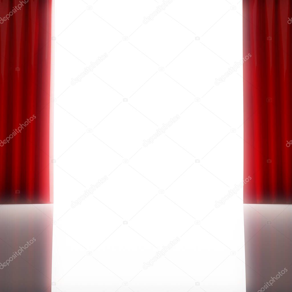red curtains with reflection on a white background. 3d render.