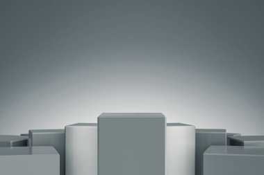 Zarif Küp Boş ürün standı. Tasarım platformu. Göstermek için kaldırım taşı. Gelecekçi kavram geçmişi. 3B görüntüleme