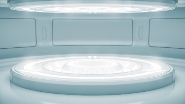 Gelecekçi boş sahne. Modern Gelecek Teknolojisi Bilim-Kurgu iç konsepti. 3d Hazırlama