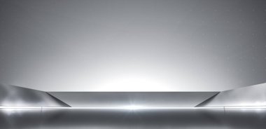 Şebeke çizgisi arkaplanlı zarif beyaz fütürist ışık ve yansıma. 3B görüntüleme.