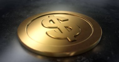 Dolar işaretli Macro altın sikke atışı. Finans ve para sembolü. 3B illüstrasyon.