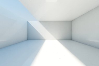 Açık tavan ve duvarlı soyut boş beton oda arkaplanı, 3D illüstrasyon.