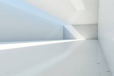 Açık tavan ve duvarlı soyut boş beton oda arkaplanı, 3D illüstrasyon.