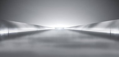 Şebeke çizgisi arkaplanlı zarif beyaz fütürist ışık ve yansıma. 3B görüntüleme.