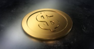 Dolar işaretli Macro altın sikke atışı. Finans ve para sembolü. 3B illüstrasyon.