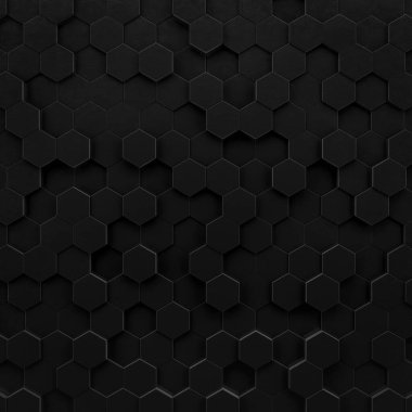 Soyut altıgen arkaplan. Grunge Çokgen altıgen geometri karanlık yüzey. Gelecekçi teknoloji siyah doku konsepti. 3d Hazırlama.