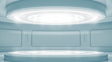 Gelecekçi boş sahne. Modern Gelecek Teknolojisi Bilim-Kurgu iç konsepti. 3d Hazırlama