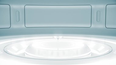 Gelecekçi boş sahne. Modern Gelecek Teknolojisi Bilim-Kurgu iç konsepti. 3d Hazırlama