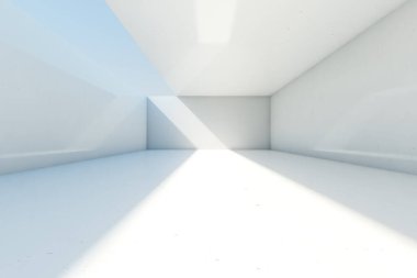 Açık tavan ve duvarlı soyut boş beton oda arkaplanı, 3D illüstrasyon.