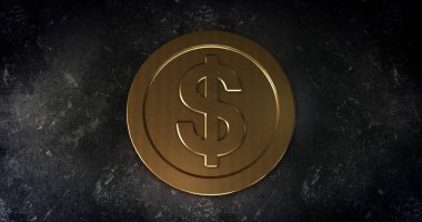 Dolar işaretli Macro altın sikke atışı. Finans ve para sembolü. 3B illüstrasyon.