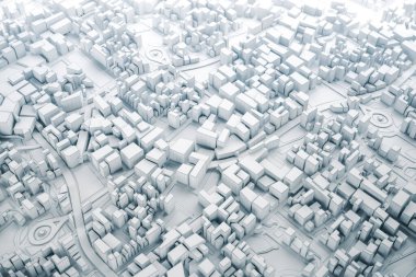 Beyaz ve 3D şehir haritası, seyahat ve turizm planlama konsepti. 3B illüstrasyon.