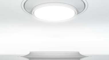 Soyut modern beyaz iç mekan. Ürün sergisi için podyum. Eğimli sahne tasarımı fütüristik arka plan. 3d hazırlayıcı.