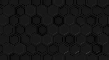 Siyah geometrik altıgen kavramı. Soyut teknoloji altıgen arka plan. Tasarım için modern element. 3d oluşturma.