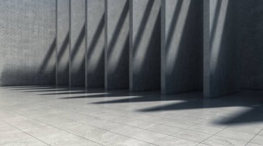 Işıkları ve gölgesi olan soyut boş beton duvar, pürüzlü uzay odası. 3d oluşturma