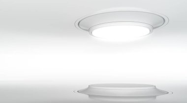 Soyut modern beyaz iç mekan. Ürün sergisi için podyum. Eğimli sahne tasarımı fütüristik arka plan. 3d hazırlayıcı.