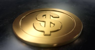 Dolar işaretli Macro altın sikke atışı. Finans ve para sembolü. 3B illüstrasyon.