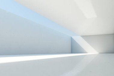 Açık tavan ve duvarlı soyut boş beton oda arkaplanı, 3D illüstrasyon.