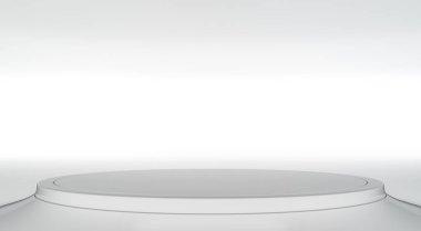 Soyut modern beyaz iç mekan. Ürün sergisi için podyum. Eğimli sahne tasarımı fütüristik arka plan. 3d hazırlayıcı.