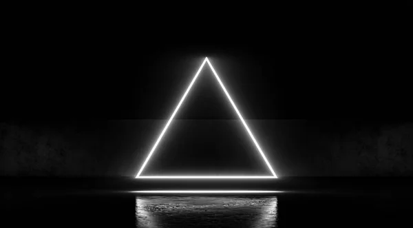 Neón Triangular Brillante Luz Sobre Fondo Abstracto Oscuro Renderizado — Foto de Stock