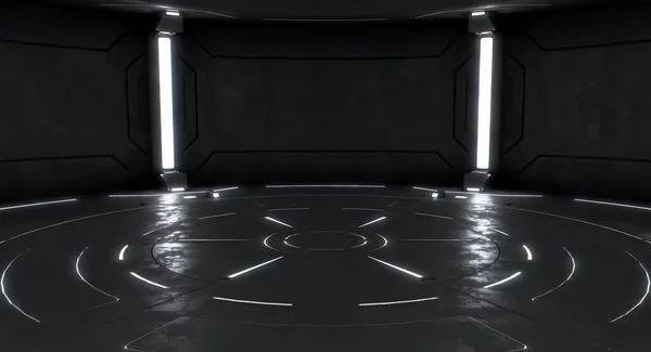 Dark space, bright future Modern sci fi room in 3D, an empty