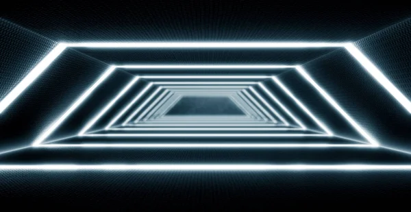 Neon Blue Lighted Sci Futuristisk Tunnel Framtida Rymdskeppskorridor Metal Texture — Stockfoto