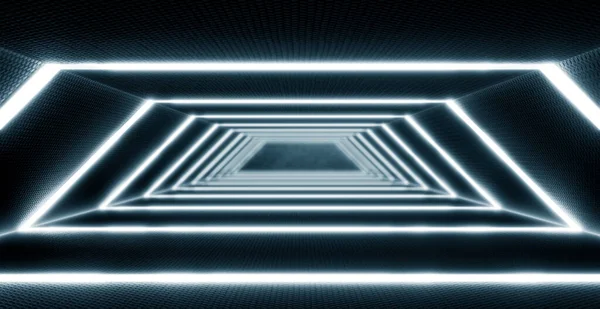 Neon Blue Lighting Sci Futuristischer Tunnel Künftiger Raumschiffkorridor Metall Textur — Stockfoto