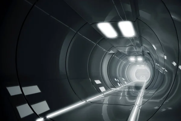 Absztrakt Kör Űrhajó Folyosó Futurisztikus Alagút Fénnyel Jövőbeli Belső Háttér — Stock Fotó